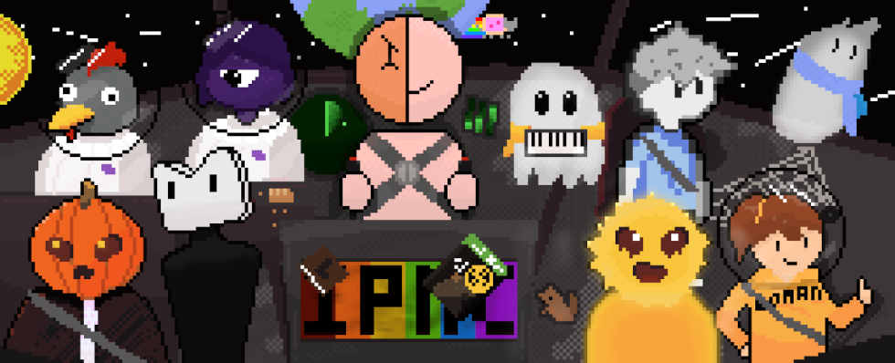 Pixel art portraiting all members of the band as their original characters